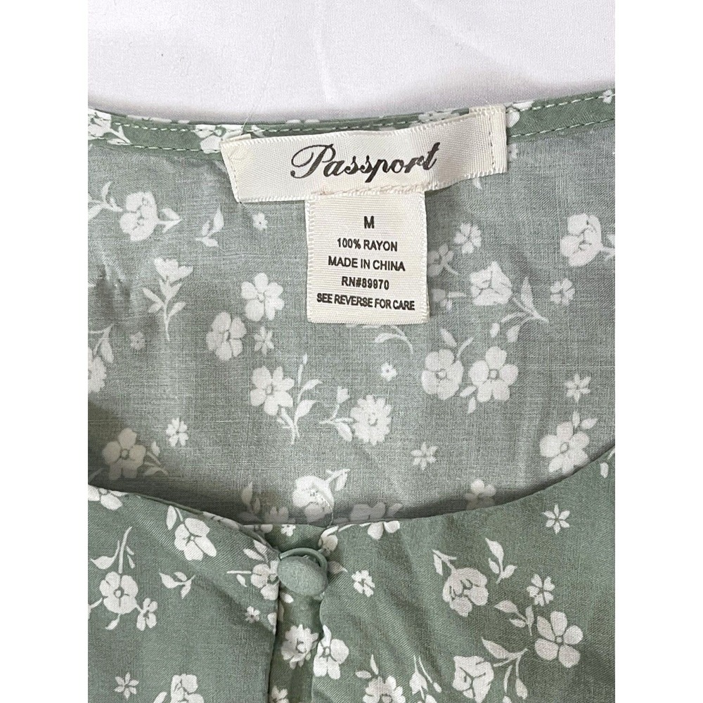 Passport Green V-Neck Tiered Dress White Ditsy Flowers M - Picture 4 of 9
